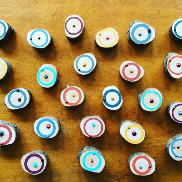 Painted Tree Ring Wood Slice Abstract Wall Art W/ Bling Gift, Minimalist, Fine - Picture 6 of 15